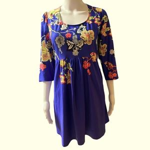 Reborn New York purple floral pleated dress sz L